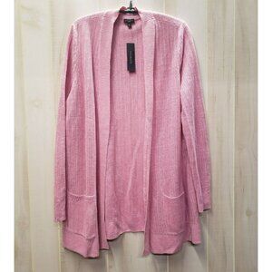 Talbots Pink Linen Cardigan Sweater, 2X, Open Front, Loose Weave, Pockets, L/S N